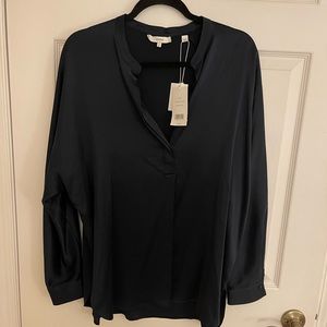 Vince Satin Band Collar Blouse in black.